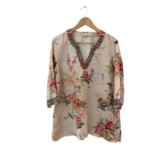 John Mark Boho‎ Aztec Embroidered Floral Tunic Top Multi Size Small - Picture 4 of 10
